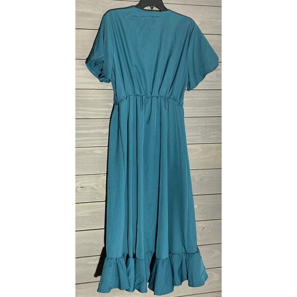 Womens Faux Wrap MIDI Dress Plus Size 3XL Teal maxi - Picture 5 of 7